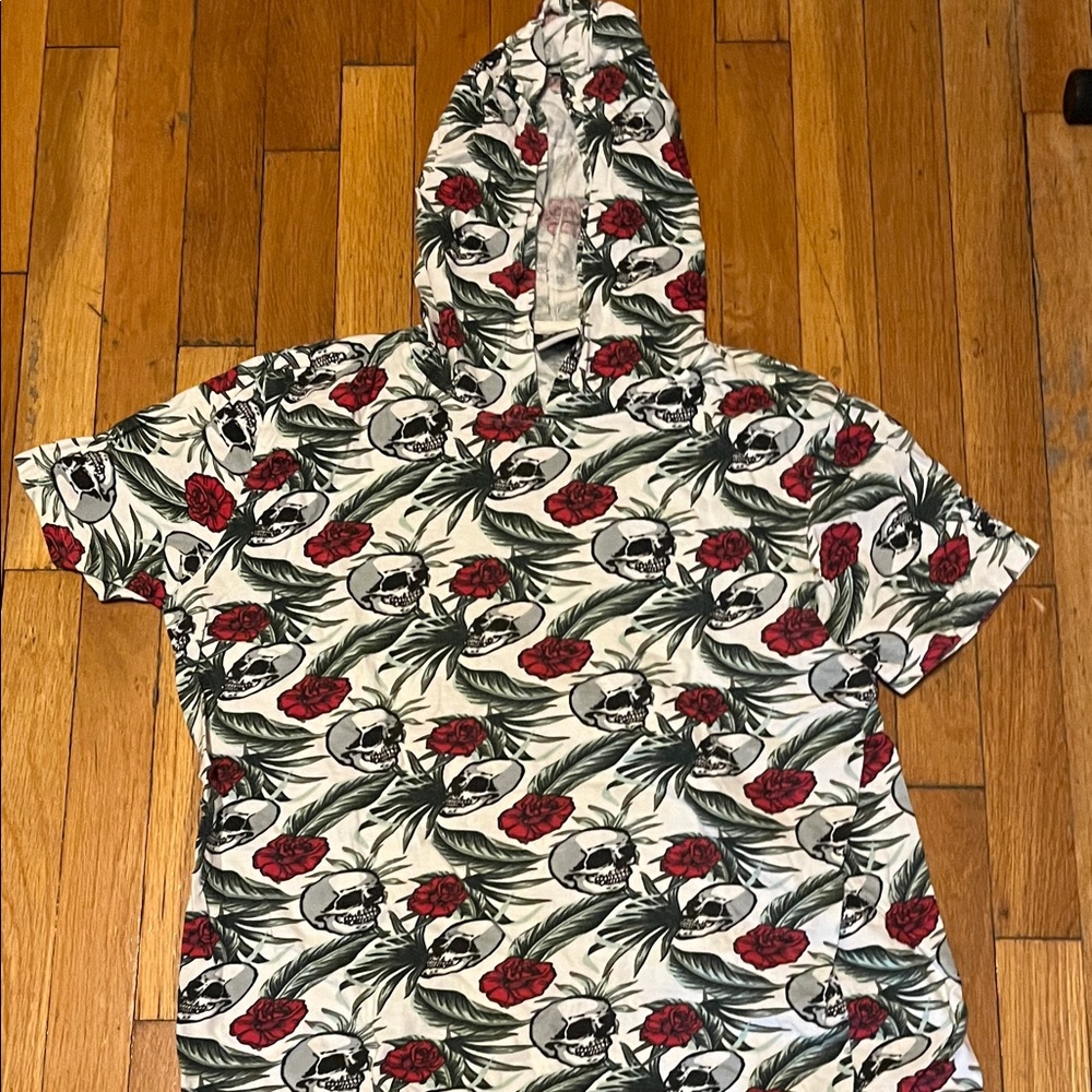 Floral Skull Print Short Sleeve Hoodie